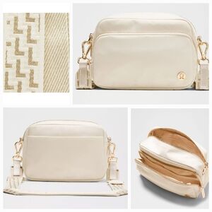Lululemon Monogram Metallic Logo Everywhere Crossbody Bag in Light Ivory / Gold